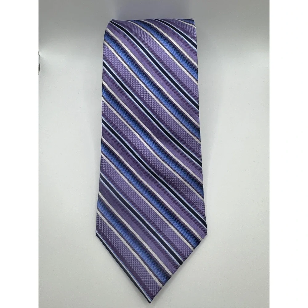 Bruno Piattelli Roma Silk Hand‎ Made Purple Blue Stripe Men's Tie